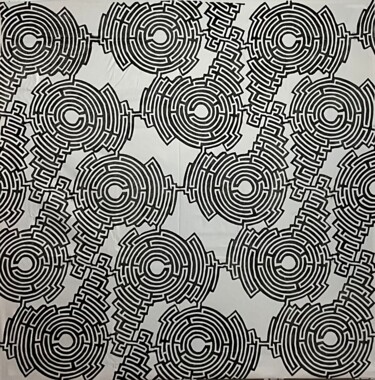 Impressões e gravuras intitulada "Labyrinth #4" por Michael E. Voss, Obras de arte originais, Linoleogravura Montado em Arma…
