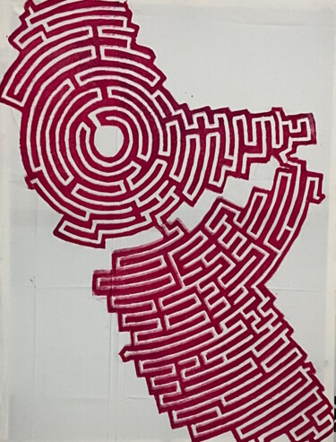 Druckgrafik mit dem Titel "Labyrinth #9" von Michael E. Voss, Original-Kunstwerk, Linoldrucke Auf Keilrahmen aus Holz montie…