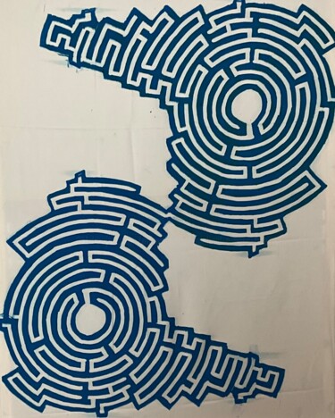 "Labyrinth #10" başlıklı Baskıresim Michael E. Voss tarafından, Orijinal sanat, Linocut Ahşap Sedye çerçevesi üzerine monte…