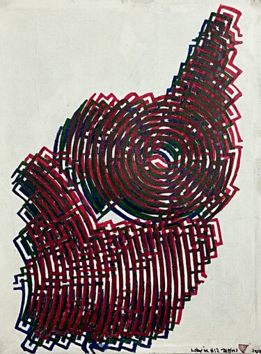 Gravures & estampes intitulée "Labyrinth #12" par Michael E. Voss, Œuvre d'art originale, Linogravures Monté sur Châssis en…