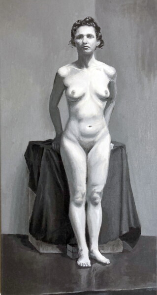 Painting titled "Female Nude" by Michael E. Voss, Original Artwork, Oil Mounted on Wood Stretcher frame