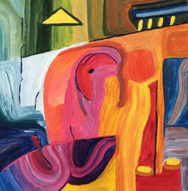 Painting titled "L'éléphant au chape…" by Many, Original Artwork, Acrylic