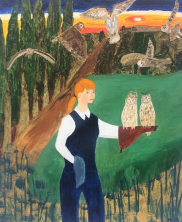 Painting titled "La fauconnière" by Many, Original Artwork