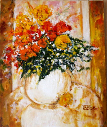 Painting titled "Poésie florale" by Marie-Rose Blattner, Original Artwork, Oil