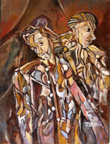 Painting titled "Deux clowns" by Marie-Rose Blattner, Original Artwork, Oil