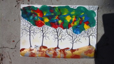 Картина под названием "Peinture d arbres s…" - Florence Castelli  Flofloyd, Подлинное произведение искусства, Гуашь