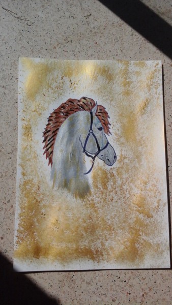 Painting titled "Peinture de cheval…" by Florence Castelli  Flofloyd, Original Artwork, Gouache