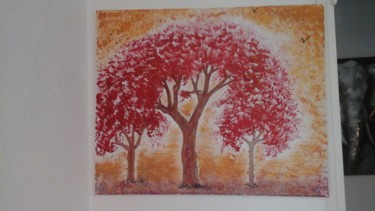 Painting titled "Tableau d arbres ro…" by Florence Castelli  Flofloyd, Original Artwork, Acrylic