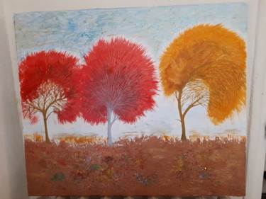 Painting titled "Des arbres rouge" by Florence Castelli  Flofloyd, Original Artwork, Acrylic