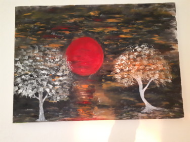 Peinture intitulée "2 arbres sous la lu…" par Florence Castelli  Flofloyd, Œuvre d'art originale, Acrylique
