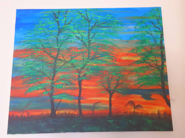 Painting titled "Tableau d arbres da…" by Florence Castelli  Flofloyd, Original Artwork, Acrylic