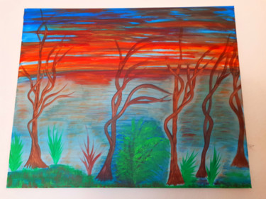 Pintura intitulada "Des arbres en Autom…" por Florence Castelli  Flofloyd, Obras de arte originais, Acrílico