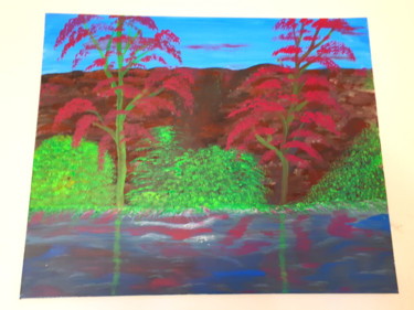 Painting titled "Tableau de paysage…" by Florence Castelli  Flofloyd, Original Artwork, Acrylic