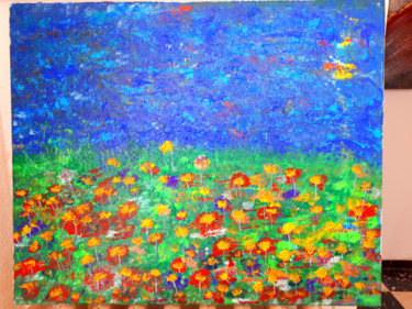 Painting titled "Un champ de fleurs" by Florence Castelli  Flofloyd, Original Artwork, Acrylic