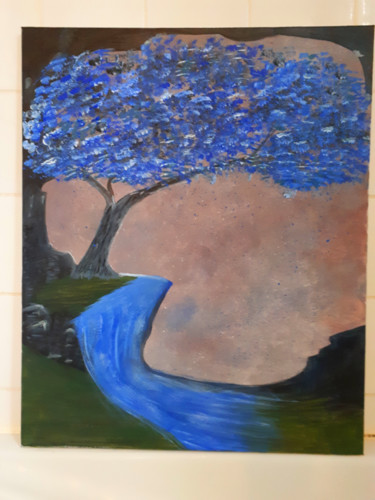 Painting titled "Mon arbre bleu" by Florence Castelli  Flofloyd, Original Artwork, Acrylic