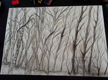 Drawing titled "Dessin d arbres" by Florence Castelli  Flofloyd, Original Artwork, Pencil