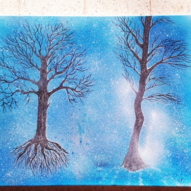 Painting titled "Les deux arbres" by Florence Castelli  Flofloyd, Original Artwork, Spray paint