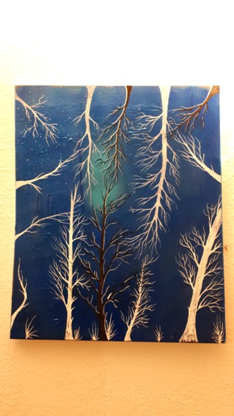 Painting titled "Tableau d arbres à…" by Florence Castelli  Flofloyd, Original Artwork, Spray paint