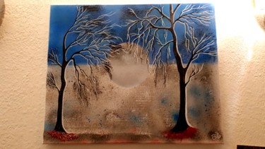 Painting titled "Des arbres dans la…" by Florence Castelli  Flofloyd, Original Artwork, Spray paint