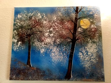 Painting titled "Mes 2 arbres" by Florence Castelli  Flofloyd, Original Artwork, Spray paint