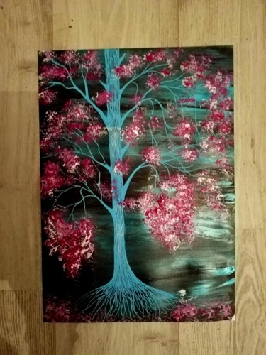 Malerei mit dem Titel "L arbre sur papier…" von Florence Castelli  Flofloyd, Original-Kunstwerk, Acryl