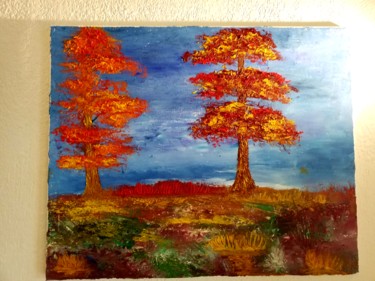 Painting titled "Des arbres au coute…" by Florence Castelli  Flofloyd, Original Artwork, Oil