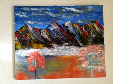 Schilderij getiteld "Paysage de montagnes" door Florence Castelli  Flofloyd, Origineel Kunstwerk, Olie