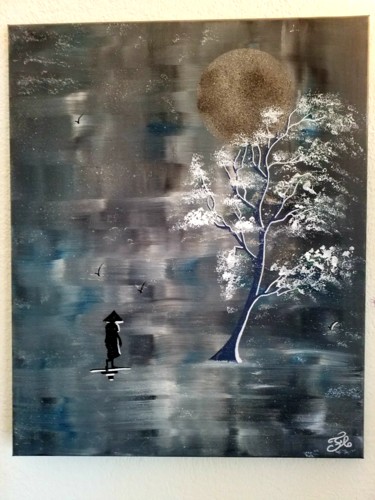 Malerei mit dem Titel "L arbre solitaire" von Florence Castelli  Flofloyd, Original-Kunstwerk, Acryl