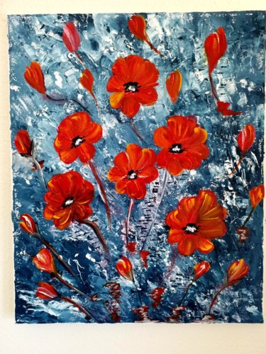 Painting titled "Des coquelicots" by Florence Castelli  Flofloyd, Original Artwork, Acrylic