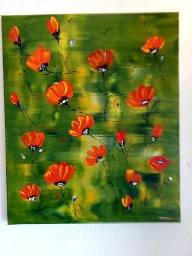 Painting titled "Des coquelicots à m…" by Florence Castelli  Flofloyd, Original Artwork, Acrylic