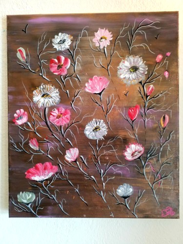 Schilderij getiteld "Fleurs que j aime" door Florence Castelli  Flofloyd, Origineel Kunstwerk, Acryl