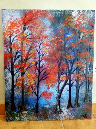 Картина под названием "La forêt que j aime" - Florence Castelli  Flofloyd, Подлинное произведение искусства, Акрил