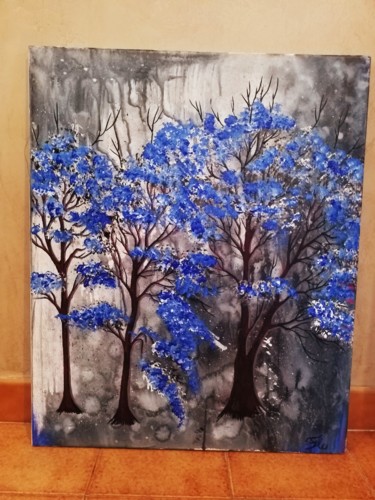 Painting titled "La forêt bleue" by Florence Castelli  Flofloyd, Original Artwork, Acrylic