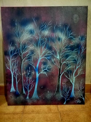 Painting titled "La forêt bleue" by Florence Castelli  Flofloyd, Original Artwork, Acrylic