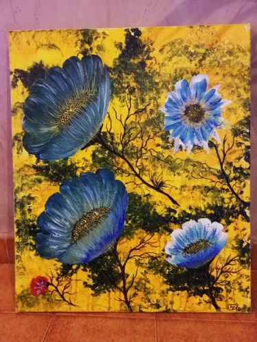 Peinture intitulée "Des fleurs bleues" par Florence Castelli  Flofloyd, Œuvre d'art originale, Acrylique