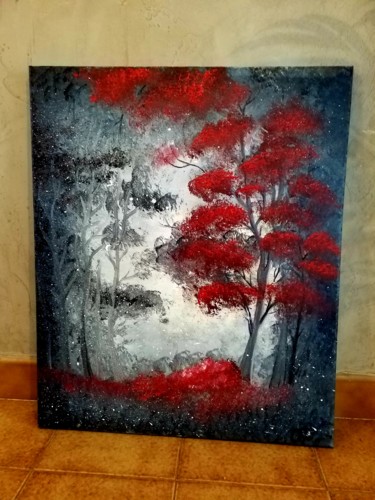 Malerei mit dem Titel "La forêt que j aime…" von Florence Castelli  Flofloyd, Original-Kunstwerk, Acryl