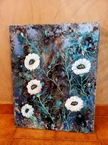 Painting titled "Des fleurs blanches" by Florence Castelli  Flofloyd, Original Artwork, Acrylic