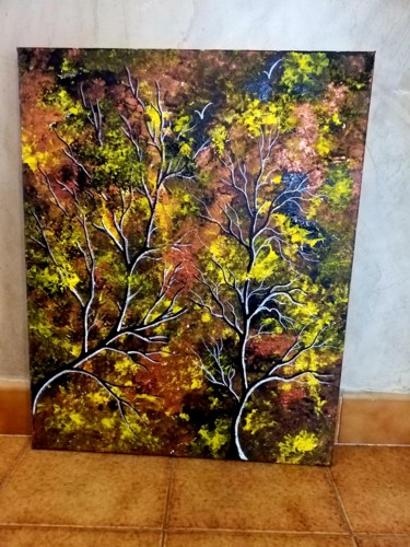 Ma forêt mystérieuse Peinture intitulée "Ma forêt mystérieuse" par Florence Castelli Flofloyd, Œuvre d'art originale, Acrylique