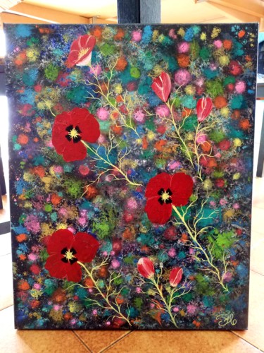 Painting titled "Mes coquelicots" by Florence Castelli  Flofloyd, Original Artwork, Acrylic