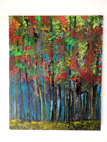 Painting titled "Ma forêt automnale" by Florence Castelli  Flofloyd, Original Artwork, Acrylic