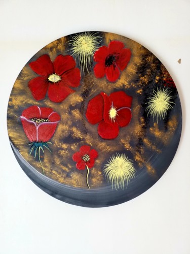 Ζωγραφική με τίτλο "Mes fleurs rouge" από Florence Castelli  Flofloyd, Αυθεντικά έργα τέχνης, Ακρυλικό