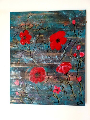 Painting titled "Les coquelicots 7" by Florence Castelli  Flofloyd, Original Artwork, Acrylic