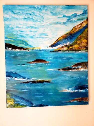 Painting titled "Paysage maritime" by Florence Castelli  Flofloyd, Original Artwork, Acrylic