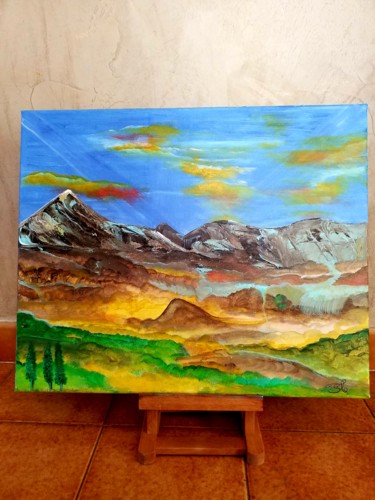 Malerei mit dem Titel "Paysage montagneux" von Florence Castelli  Flofloyd, Original-Kunstwerk, Acryl