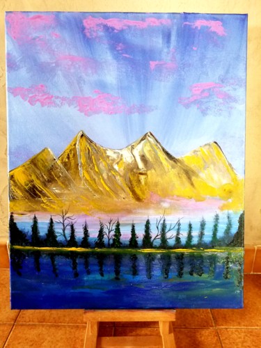 Painting titled "Les montagnes magiq…" by Florence Castelli  Flofloyd, Original Artwork, Acrylic