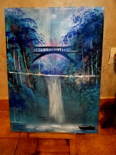 Pintura intitulada "Le pont" por Florence Castelli  Flofloyd, Obras de arte originais, Acrílico