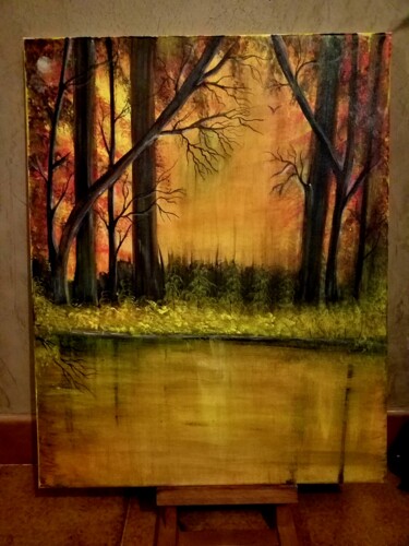 Картина под названием "Une forêt en automne" - Florence Castelli  Flofloyd, Подлинное произведение искусства, Акрил
