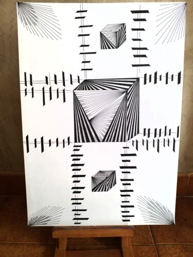 Dessin intitulée "Dessin de cubes ori…" par Florence Castelli  Flofloyd, Œuvre d'art originale, Marqueur