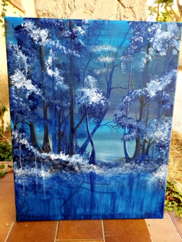 Malerei mit dem Titel "La forêt bleue et b…" von Florence Castelli  Flofloyd, Original-Kunstwerk, Acryl