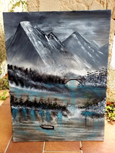 Painting titled "Paysage montagneux 2" by Florence Castelli  Flofloyd, Original Artwork, Acrylic
